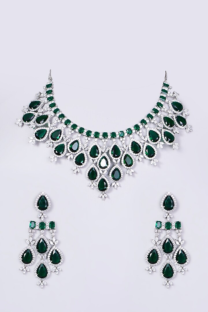 White Finish Faux Diamond & Zirconia Necklace Set by Aster at Pernia's Pop Up Shop