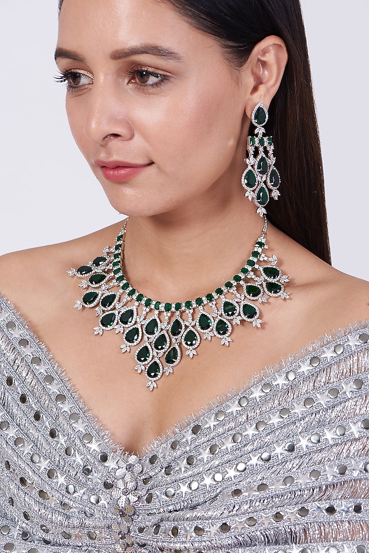 White Finish Faux Diamond & Zirconia Necklace Set by Aster at Pernia's Pop Up Shop