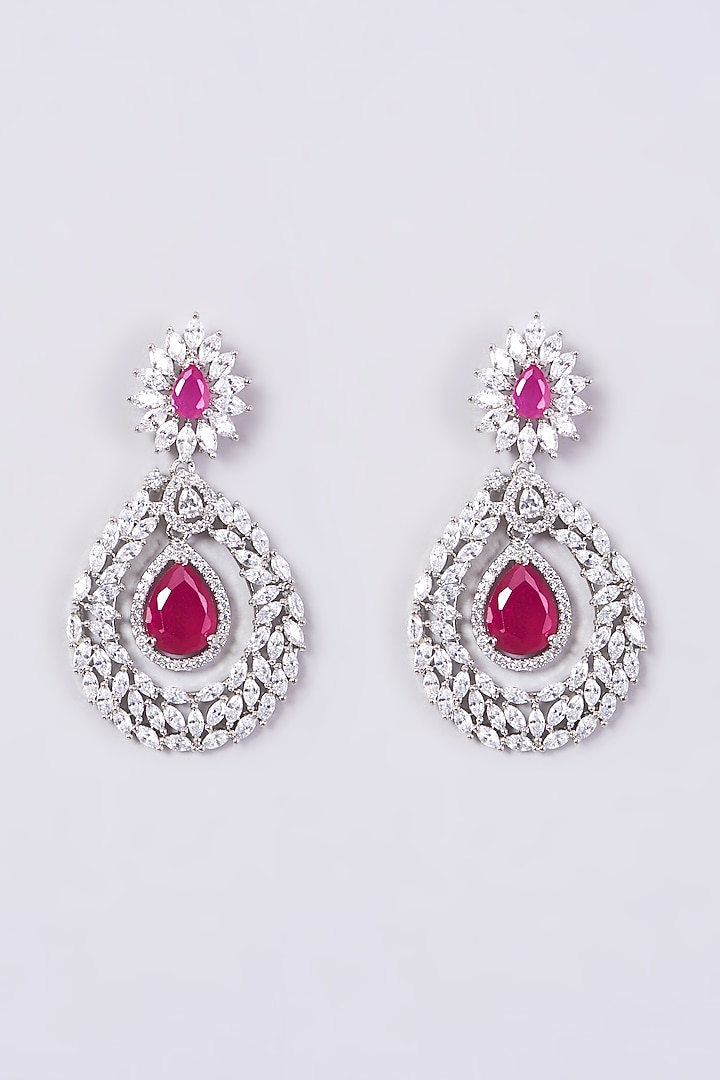 White Finish Faux Diamond & Pink Zircons Necklace Set by Aster at Pernia's Pop Up Shop