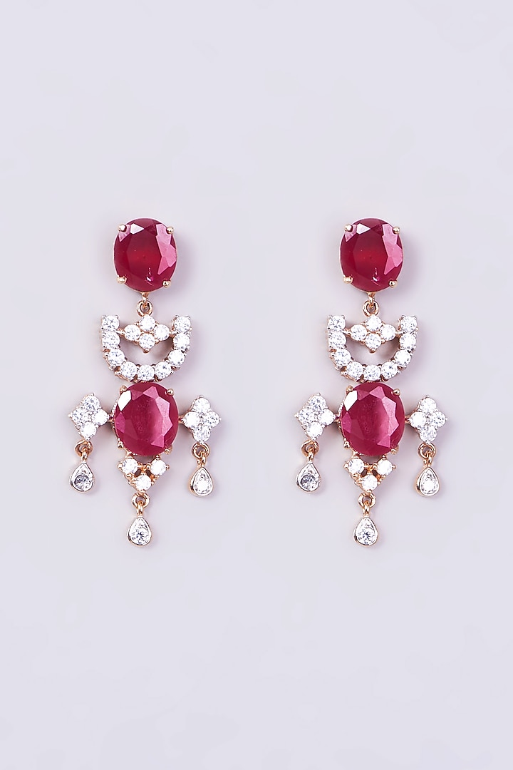 Gold Finish Zircon & Red Stone Necklace Set by Aster at Pernia's Pop Up Shop