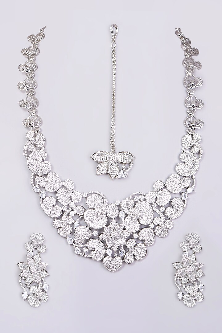 White Finish Zircon Necklace Set by Aster at Pernia's Pop Up Shop