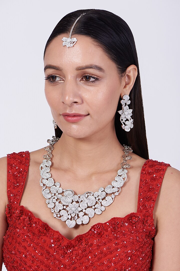 White Finish Zircon Necklace Set by Aster at Pernia's Pop Up Shop