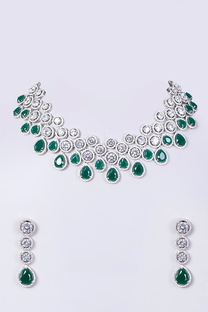 White Finish Necklace Set With Faux Diamonds by Aster at Pernia's Pop Up Shop