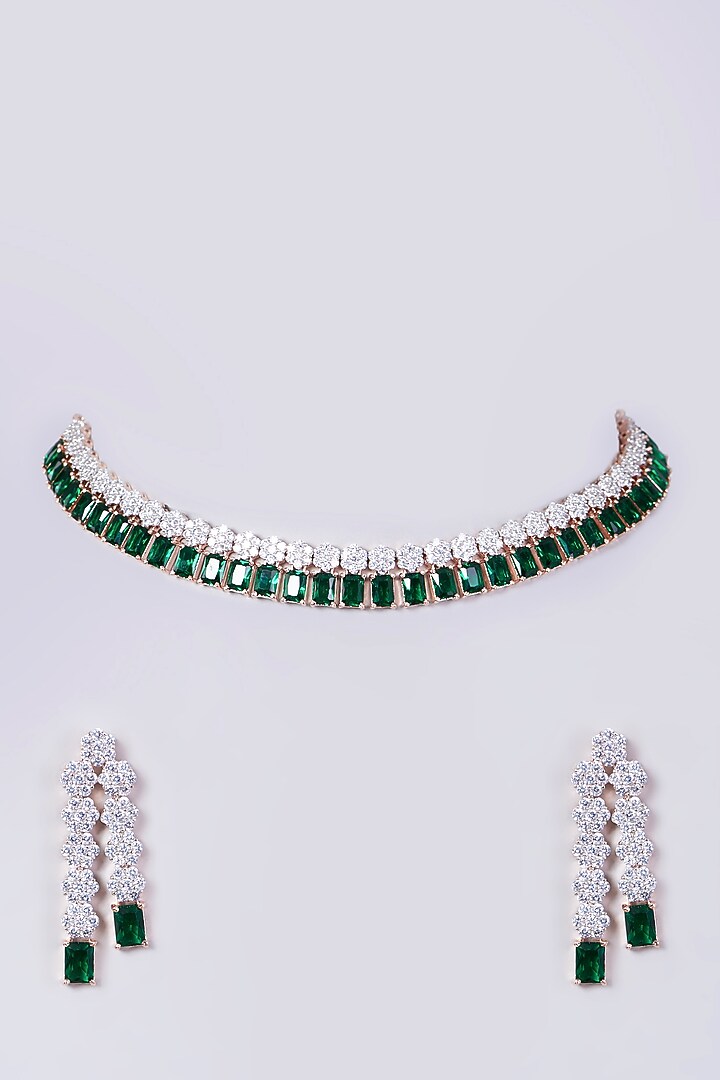 Rose Gold Finish Green Zircon Necklace Set by Aster at Pernia's Pop Up Shop