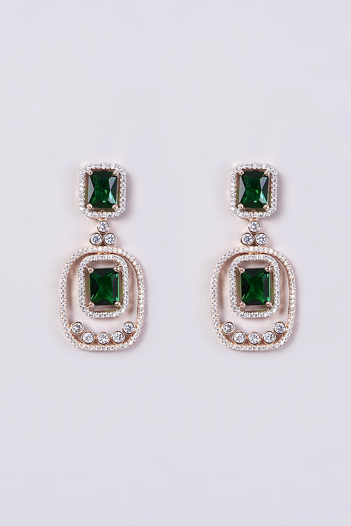Rose Gold Finish Necklace Set With Green Zircons by Aster at Pernia's Pop Up Shop