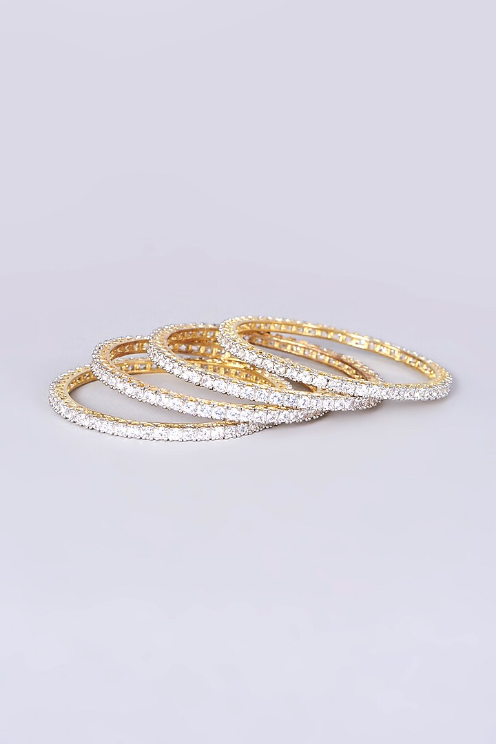Gold Finish Faux Diamonds Bangles (Set of 4) by Aster at Pernia's Pop Up Shop
