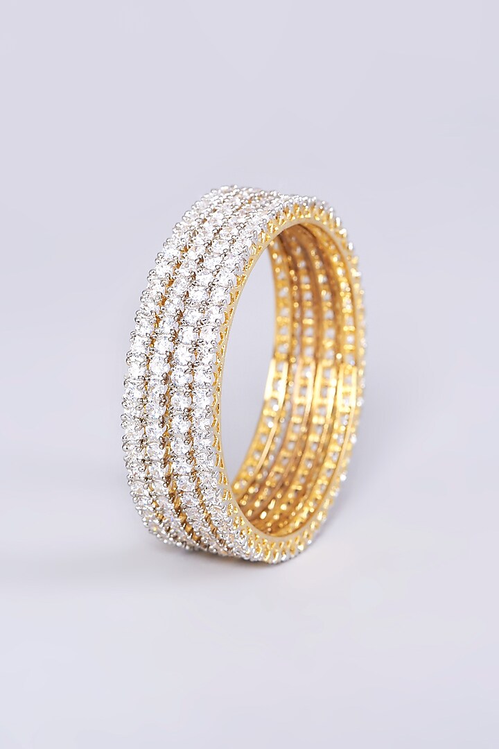 Gold Finish Faux Diamonds Bangles (Set of 4) by Aster at Pernia's Pop Up Shop
