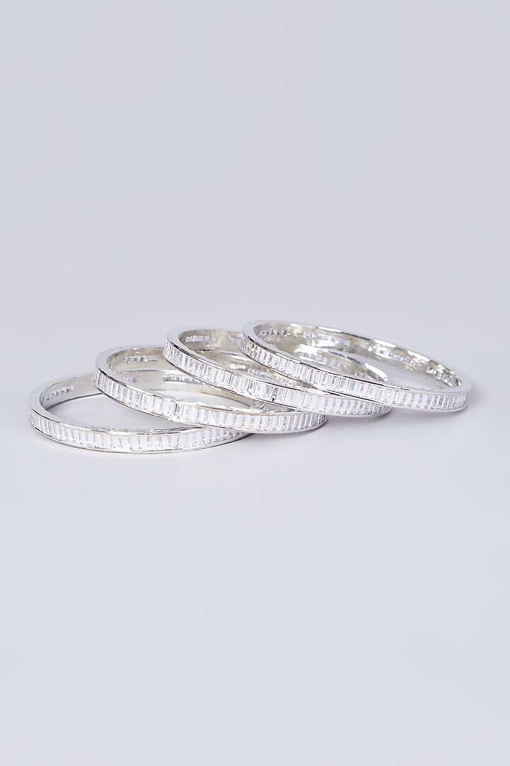 White Finish Faux Diamonds Bangles (Set of 4) by Aster at Pernia's Pop Up Shop