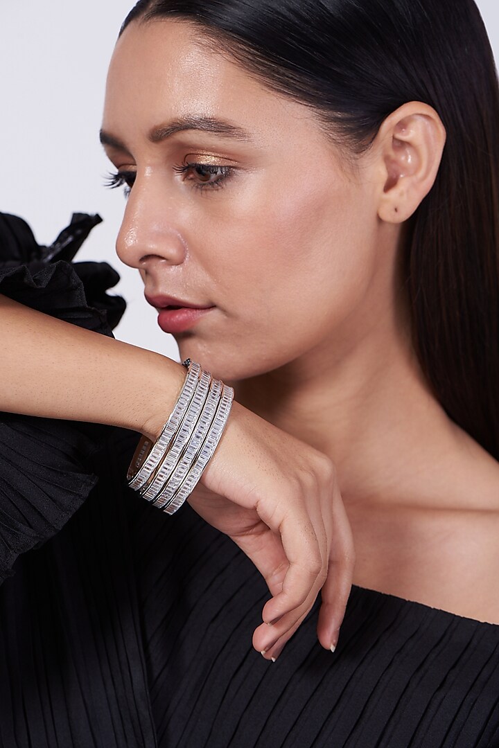 White Finish Faux Diamonds Bangles (Set of 4) by Aster at Pernia's Pop Up Shop