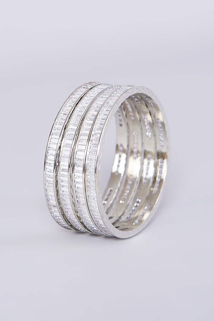 White Finish Faux Diamonds Bangles (Set of 4) by Aster at Pernia's Pop Up Shop