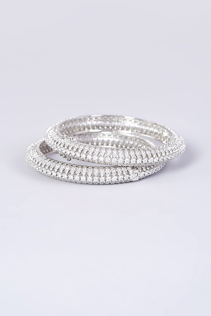 White Finish Faux Diamonds Bangles by Aster at Pernia's Pop Up Shop