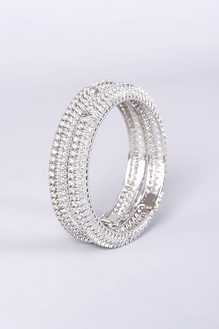 White Finish Faux Diamonds Bangles by Aster at Pernia's Pop Up Shop