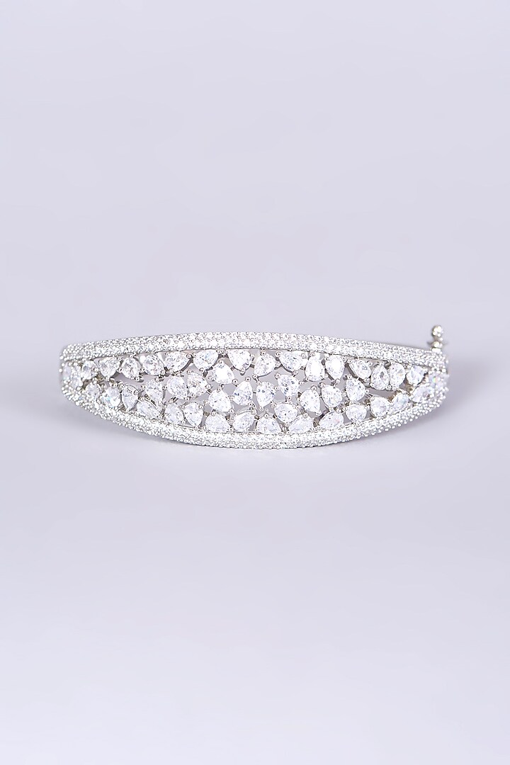 White Finish Faux Diamonds Bangle by Aster at Pernia's Pop Up Shop