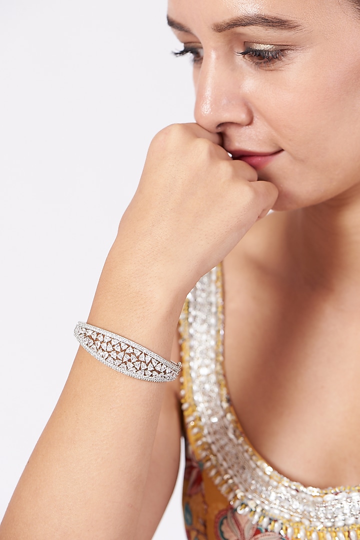White Finish Faux Diamonds Bangle by Aster at Pernia's Pop Up Shop