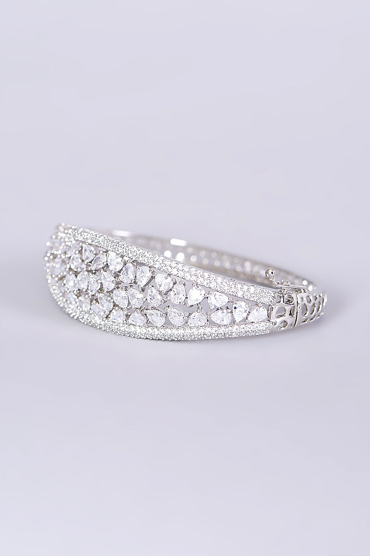 White Finish Faux Diamonds Bangle by Aster at Pernia's Pop Up Shop
