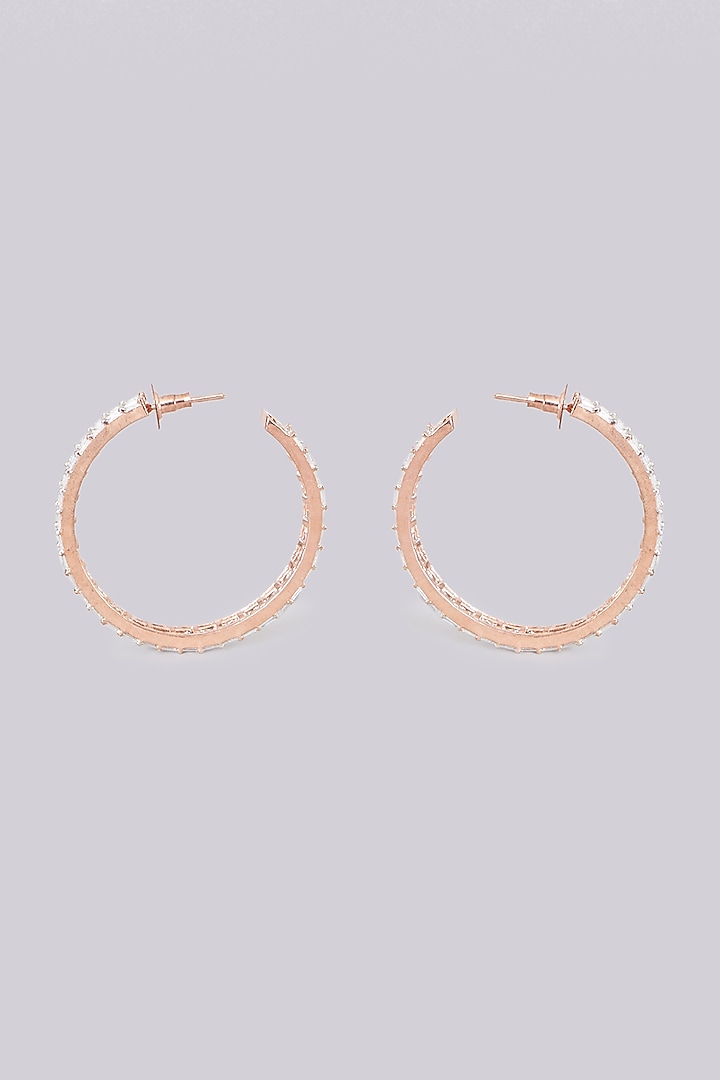 Rose Gold Finish Faux Diamond Hoop Earrings by Aster at Pernia's Pop Up Shop