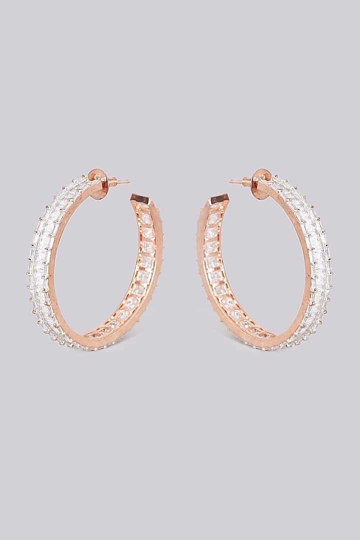 Rose Gold Finish Faux Diamond Hoop Earrings by Aster