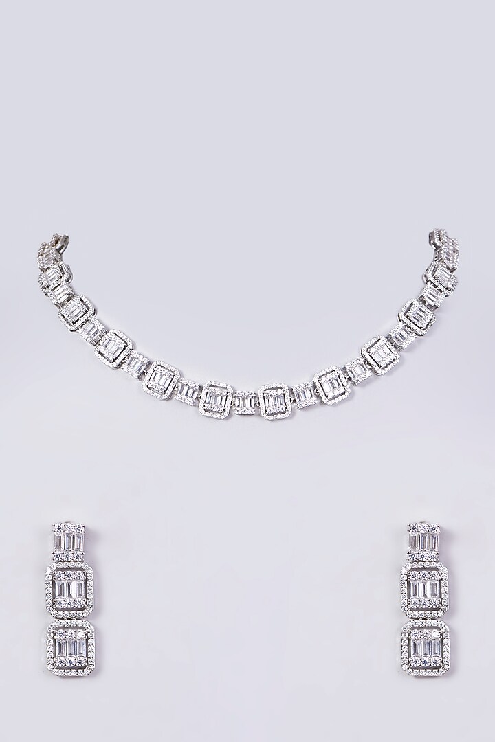 White Finish Faux Diamond & Zirconia Necklace Set by Aster at Pernia's Pop Up Shop