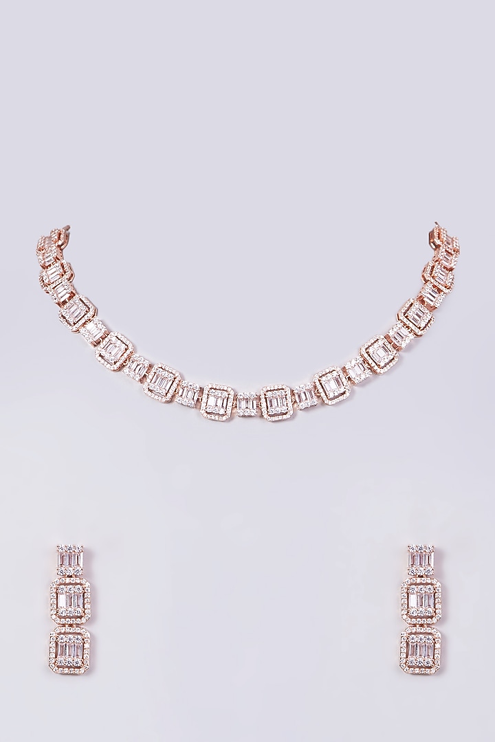 Rose Gold Finish Faux Diamond & Zirconia Necklace Set by Aster at Pernia's Pop Up Shop