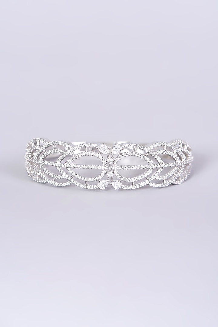 White Finish Zircons & Faux Diamonds Bangle by Aster at Pernia's Pop Up Shop