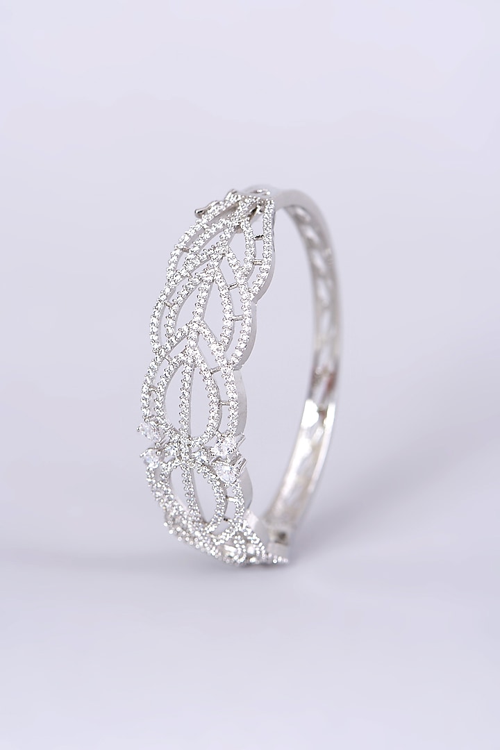 White Finish Zircons & Faux Diamonds Bangle by Aster at Pernia's Pop Up Shop