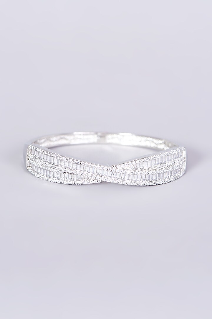 White Finish Faux Diamonds & Zircons Bangle by Aster at Pernia's Pop Up Shop