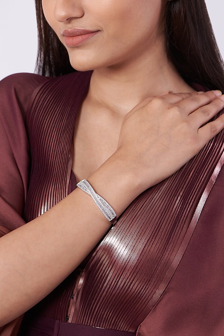 White Finish Faux Diamonds & Zircons Bangle by Aster at Pernia's Pop Up Shop