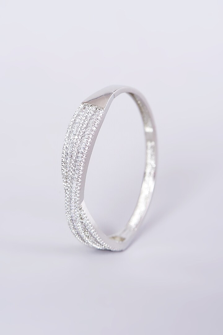 White Finish Faux Diamonds & Zircons Bangle by Aster at Pernia's Pop Up Shop