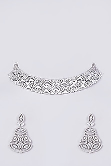 White Finish Faux Diamond Necklace Set by Aster-POPULAR PRODUCTS AT STORE