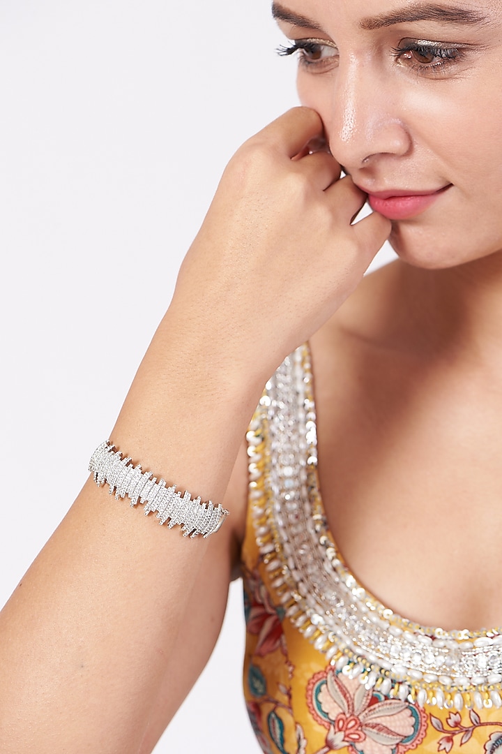 White Finish Faux Diamond Openable Bangle by Aster