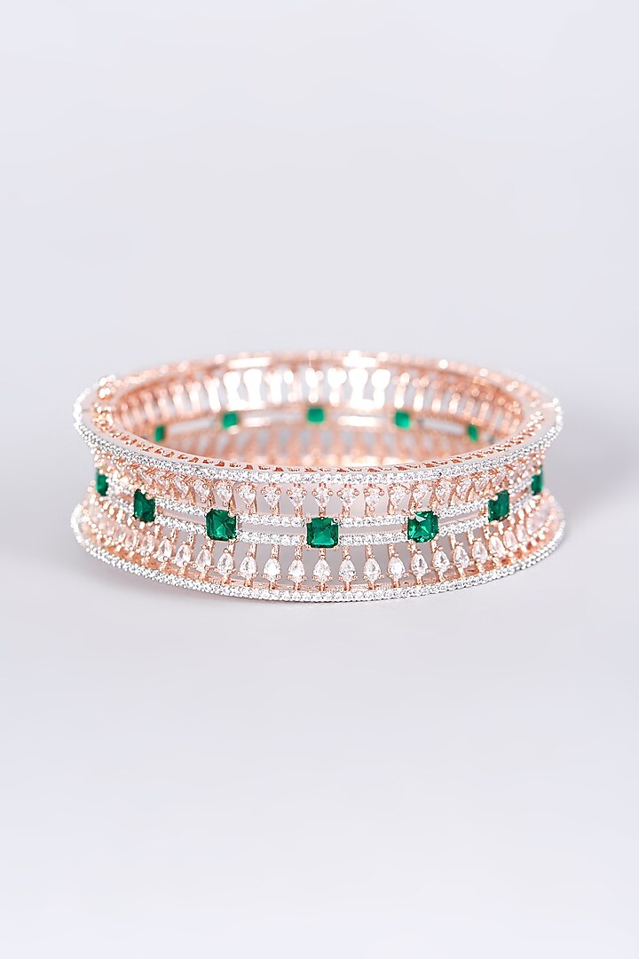 Rose Gold Finish Bangle With Green Stones by Aster at Pernia's Pop Up Shop
