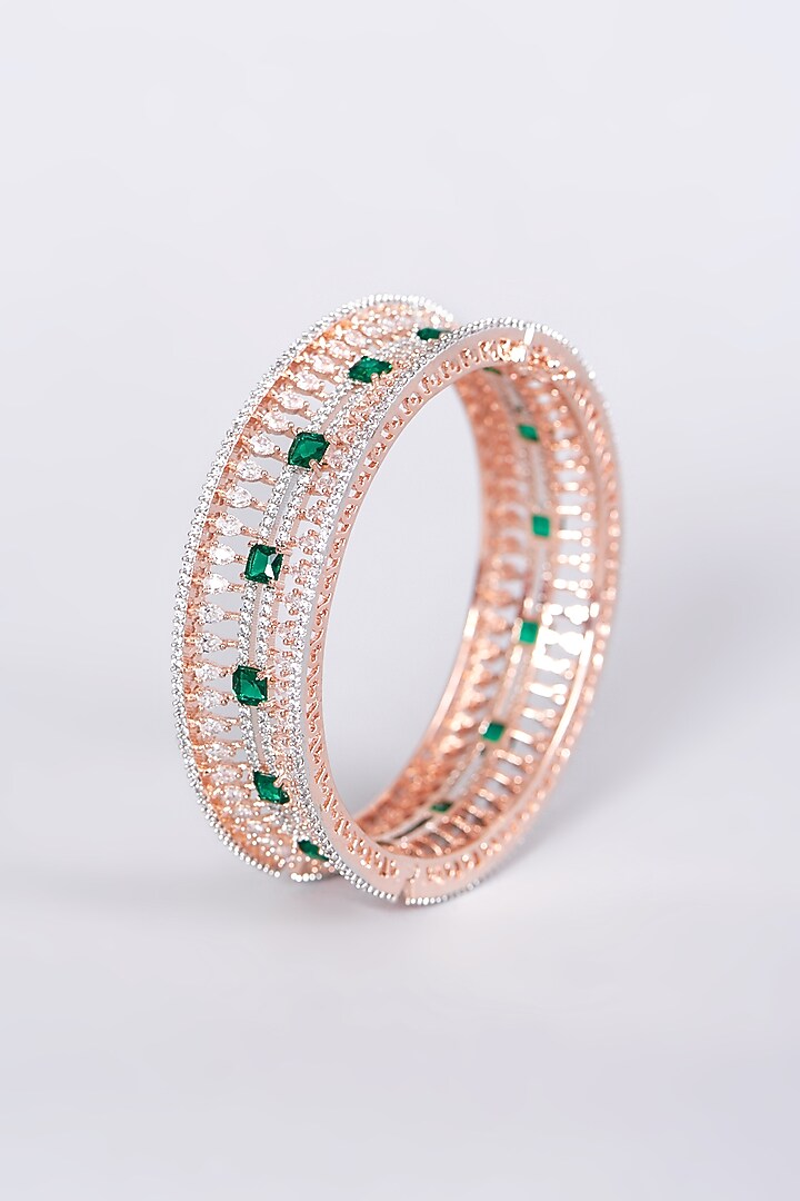 Rose Gold Finish Bangle With Green Stones by Aster at Pernia's Pop Up Shop