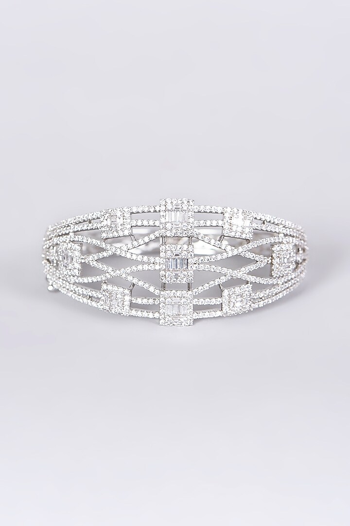 White Finish Openable Bangle With Faux Diamonds by Aster at Pernia's Pop Up Shop