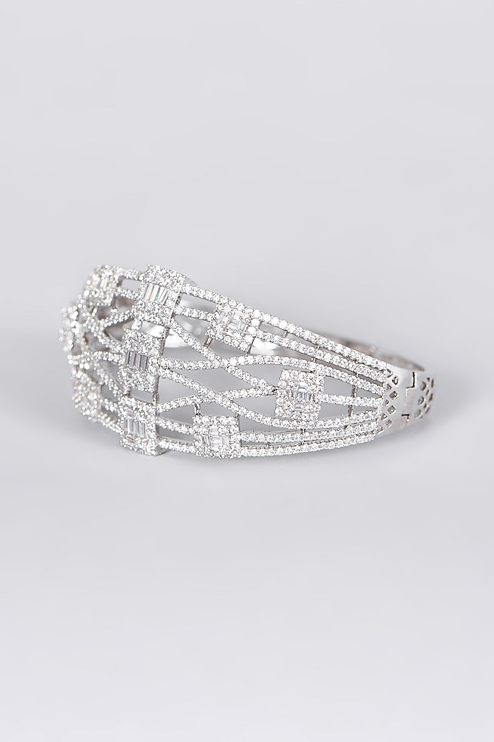 White Finish Openable Bangle With Faux Diamonds by Aster at Pernia's Pop Up Shop