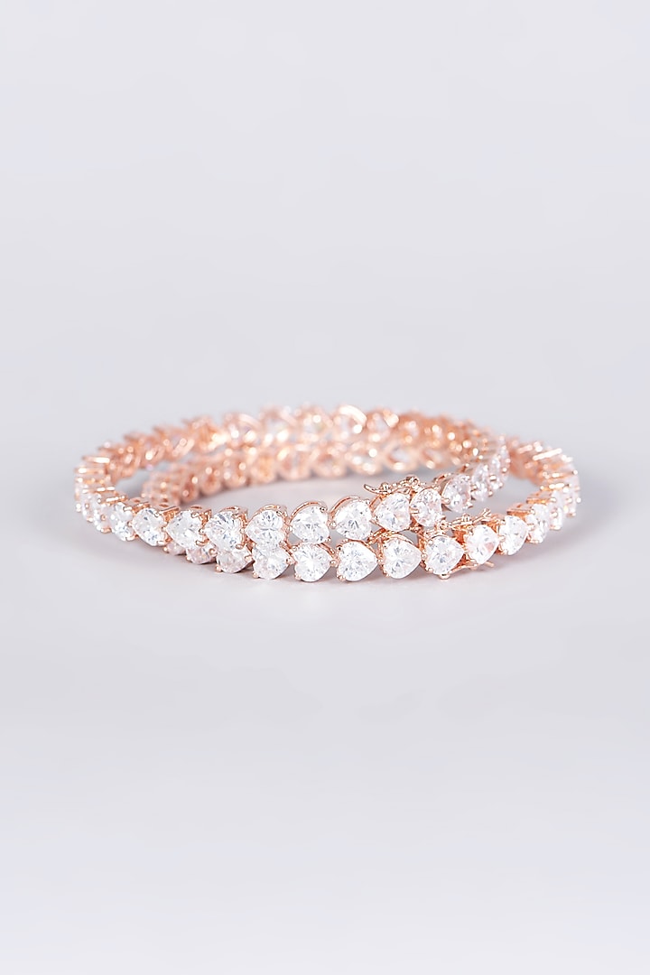 Rose Gold Finish Faux Diamond Bangle (Set of 2) by Aster at Pernia's Pop Up Shop