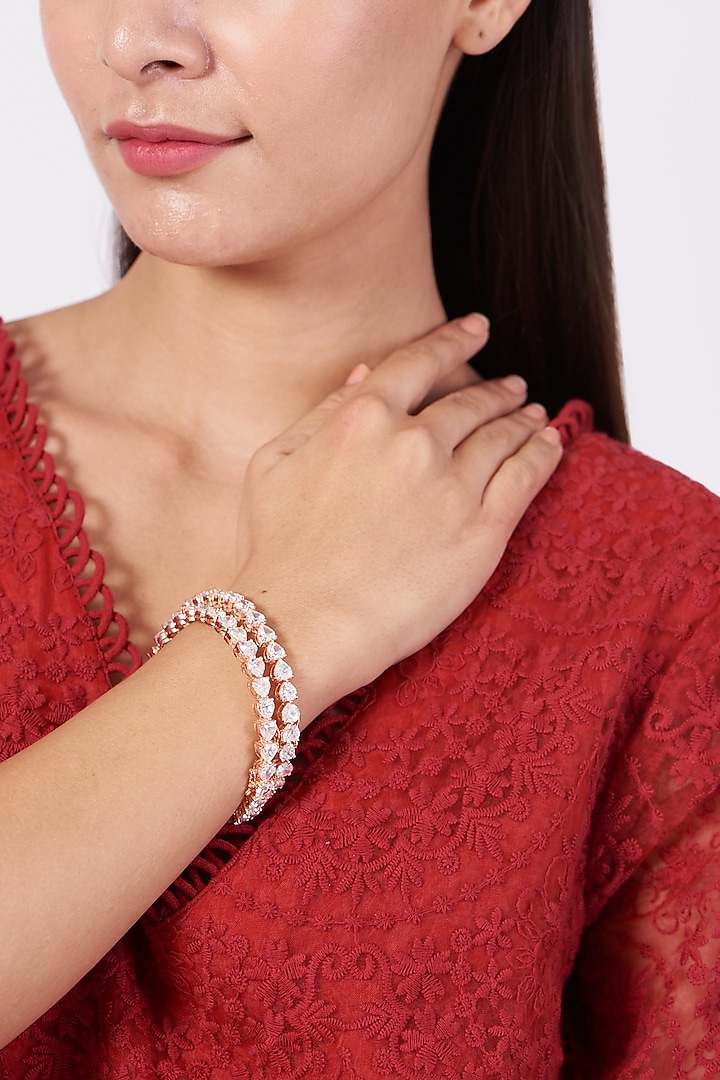 Rose Gold Finish Faux Diamond Bangle (Set of 2) by Aster at Pernia's Pop Up Shop