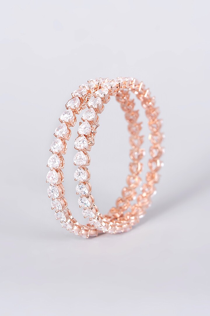 Rose Gold Finish Faux Diamond Bangle (Set of 2) by Aster at Pernia's Pop Up Shop