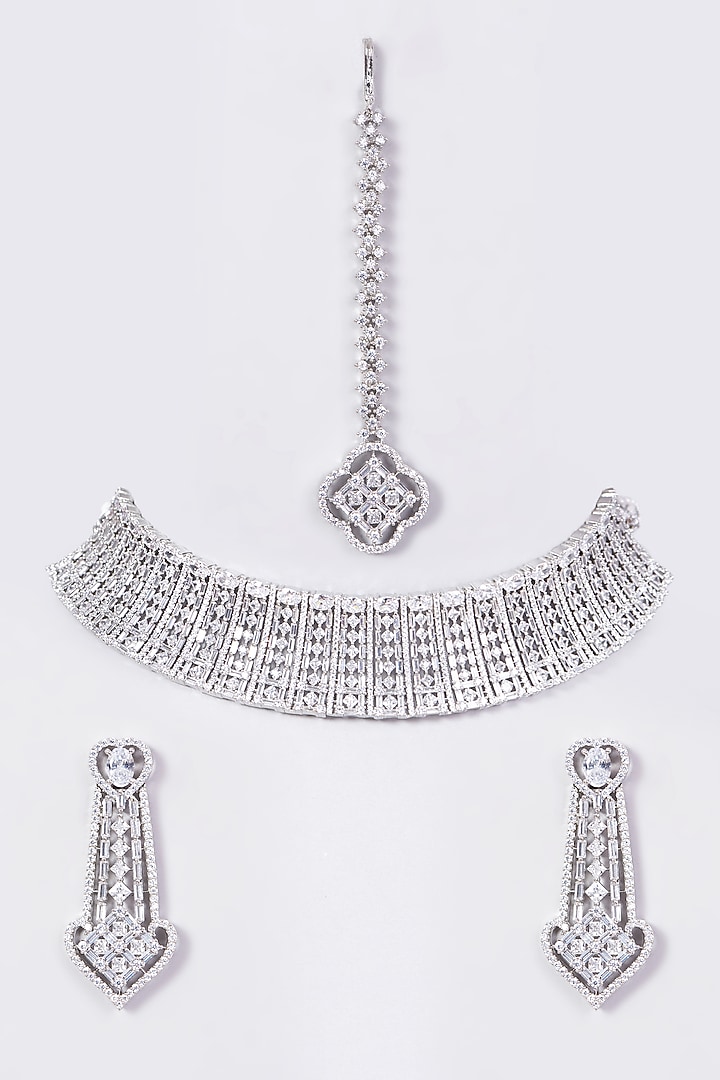 White Finish Faux Diamond Necklace Set by Aster at Pernia's Pop Up Shop