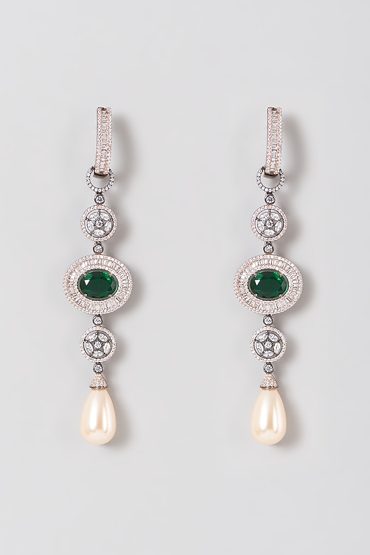 Black Rhodium Finish Zircon & Pearl Earrings by Aster at Pernia's Pop Up Shop