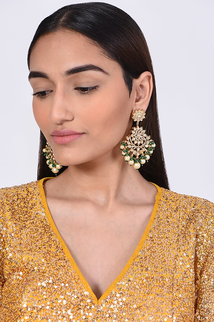 Gold Finish Faux Diamond Earrings by VASTRAA Jewellery at Pernia's Pop Up Shop