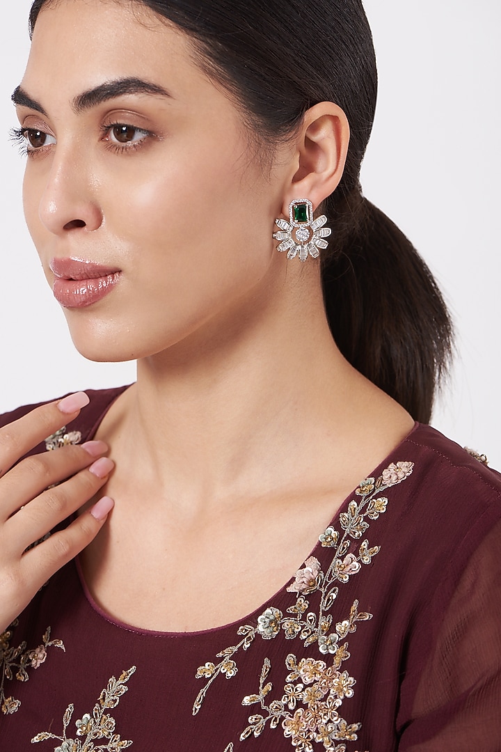 White Finish Faux Diamond Earrings by Aster at Pernia's Pop Up Shop