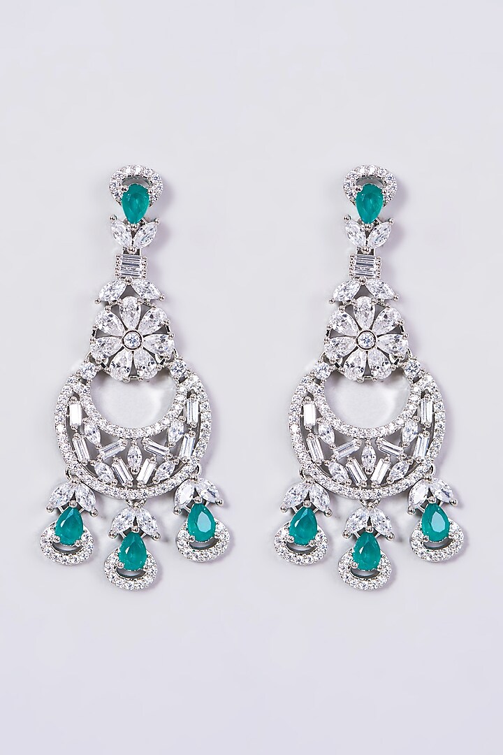 White Finish Faux Diamond Necklace Set With Green Stones by Aster at Pernia's Pop Up Shop