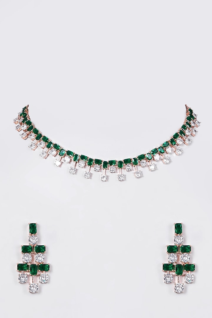 White Finish Green Stone Necklace Set by Aster at Pernia's Pop Up Shop