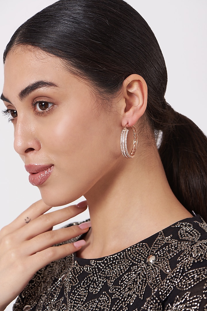 Rose Gold Finish Zircon Hoop Earrings by Aster at Pernia's Pop Up Shop