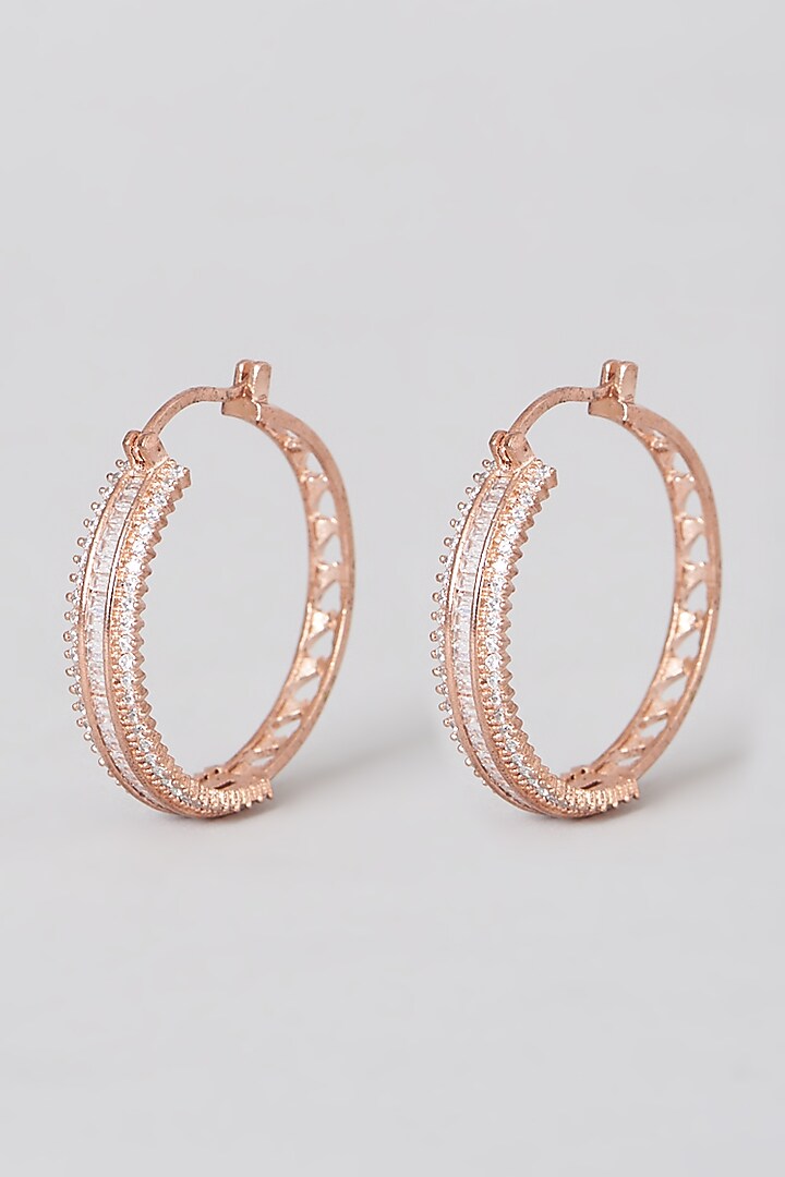 Rose Gold Finish Zircon Hoop Earrings by Aster at Pernia's Pop Up Shop