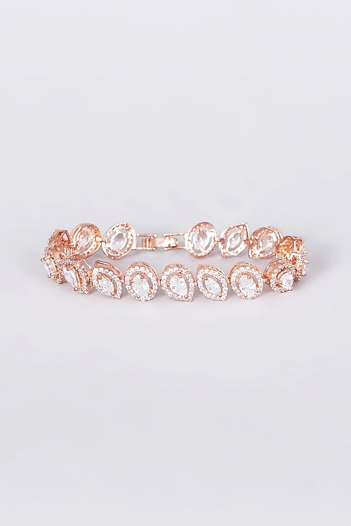 Rose Gold Finish Bracelet With Faux Diamond by Aster at Pernia's Pop Up Shop