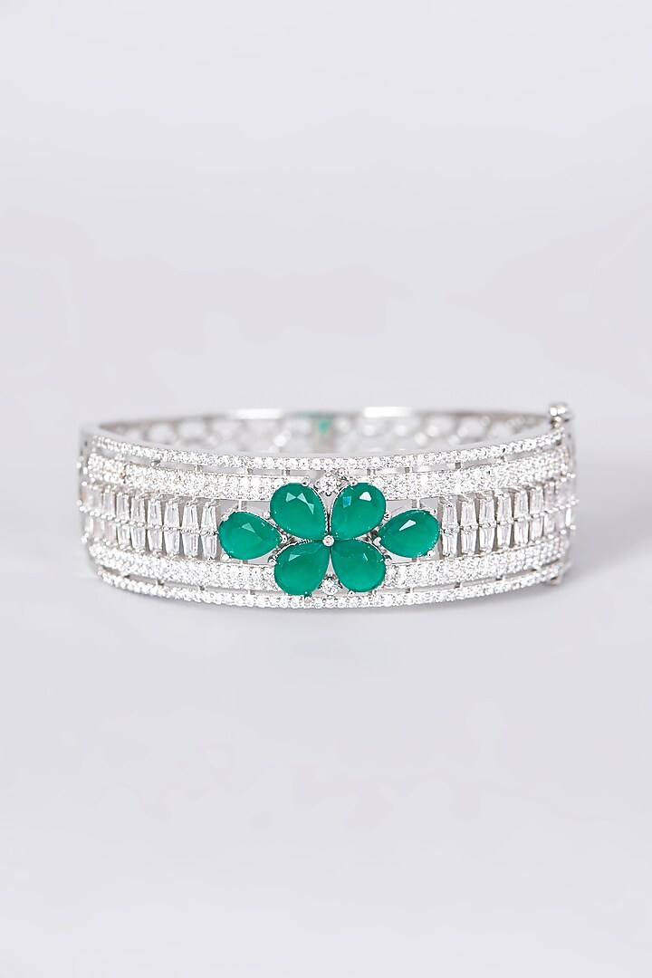White Finish Faux Diamond Broad Bangle by Aster at Pernia's Pop Up Shop