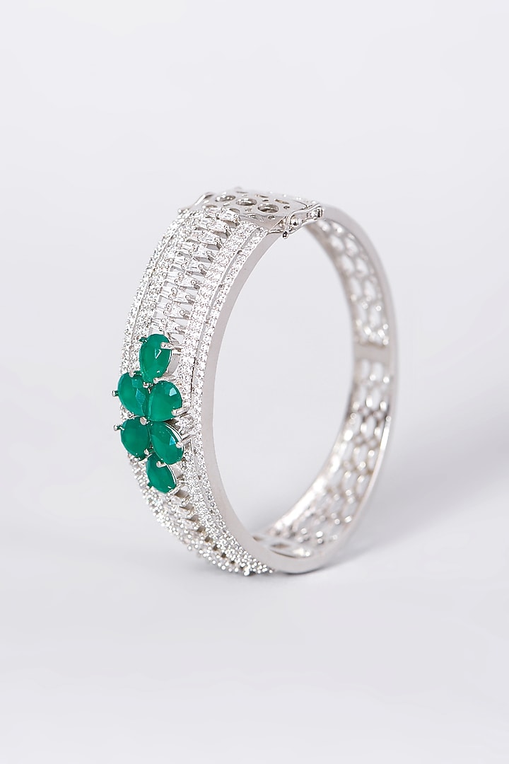 White Finish Faux Diamond Broad Bangle by Aster at Pernia's Pop Up Shop