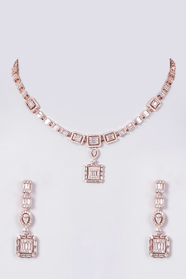 Rose Gold Finish Faux Diamond Necklace Set by Aster at Pernia's Pop Up Shop