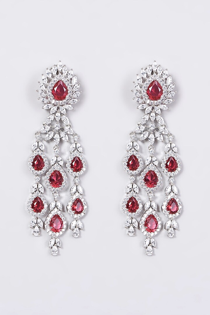 White Finish Necklace Set With Red Stones by Aster at Pernia's Pop Up Shop